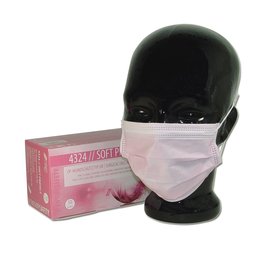 50 St&uuml;ck Medizinische Gesichtsmaske rosa 3-lagig Vlies mit Nasenb&uuml;gel und Ohrschlaufen