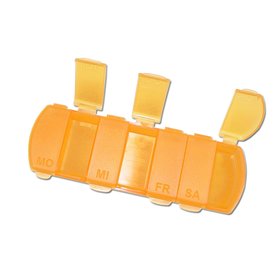 Pillendose Tablettenbox "Seven Days" f&uuml;r 7 Tage in orange f&uuml;r eine Woche - deutsche Wochentage