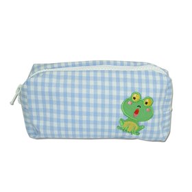 Waschtasche Kulturbeutel weiss-blau-kariert Motiv Frosch