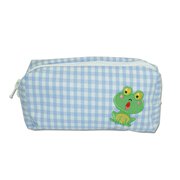 Waschtasche Kulturbeutel weiss-blau-kariert Motiv Frosch